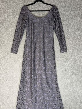 Vintage Rimini by Shaw Metallic Lace Maxi Dress Long Sleeve Evening Gown Size 8P